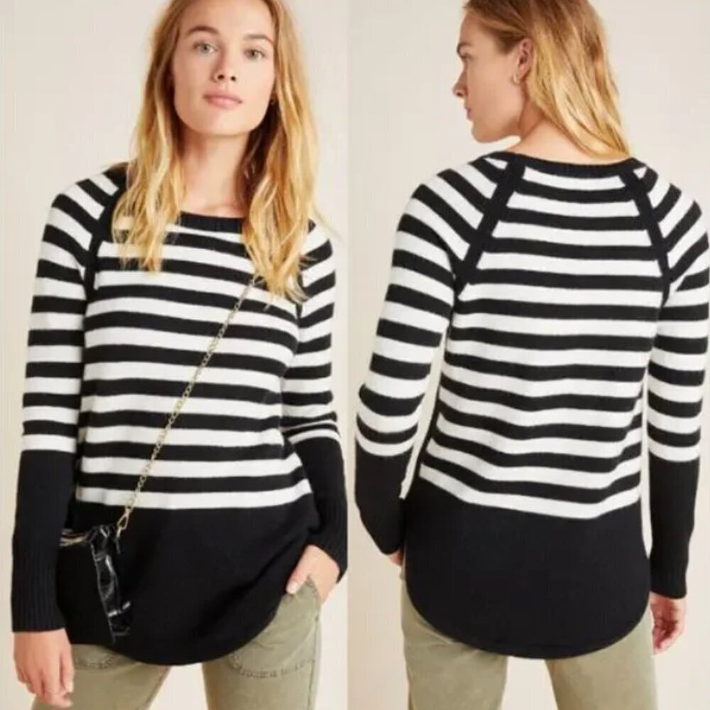 Anthropologie Rebekah Striped Tunic Sweater in Black and White